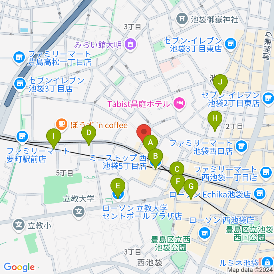 池袋バレルハウス周辺のコンビニエンスストア一覧地図