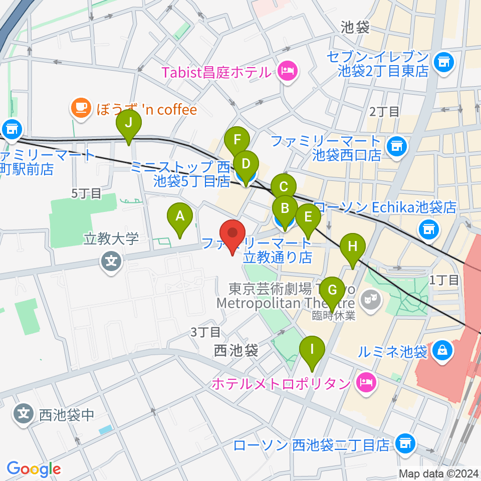 池袋アップルジャンプ周辺のコンビニエンスストア一覧地図