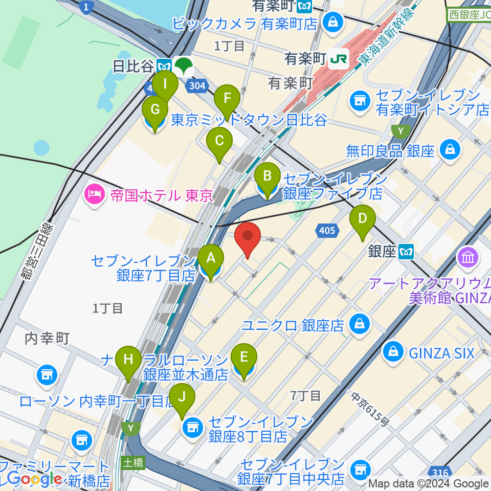 銀座ミーヤカフェ周辺のコンビニエンスストア一覧地図