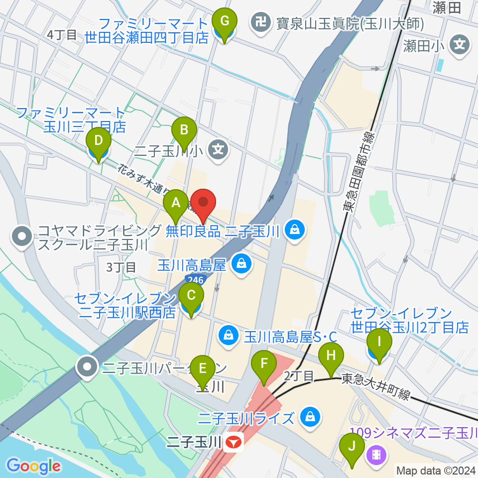 二子玉川GEMINI Theater周辺のコンビニエンスストア一覧地図