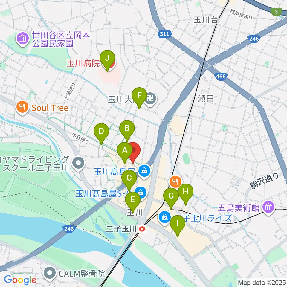 二子玉川GEMINI Theater周辺のコンビニエンスストア一覧地図