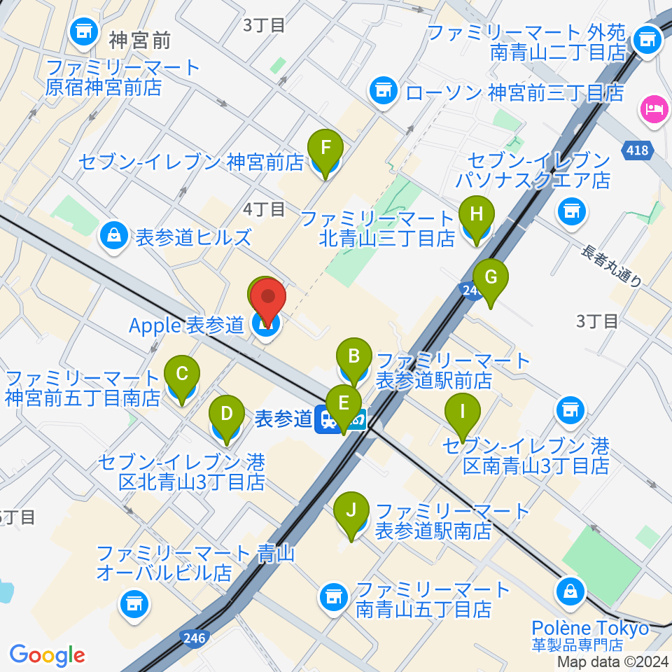 表参道GROUND周辺のコンビニエンスストア一覧地図