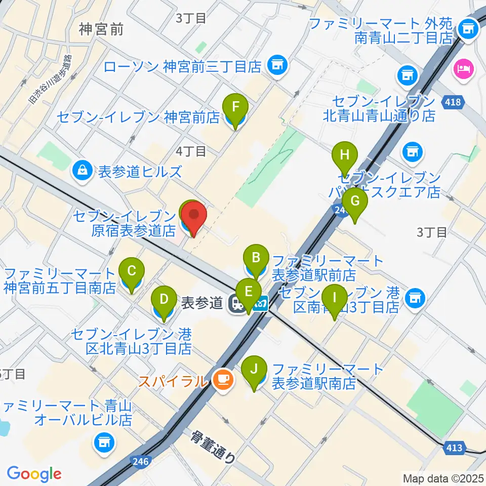表参道GROUND周辺のコンビニエンスストア一覧地図