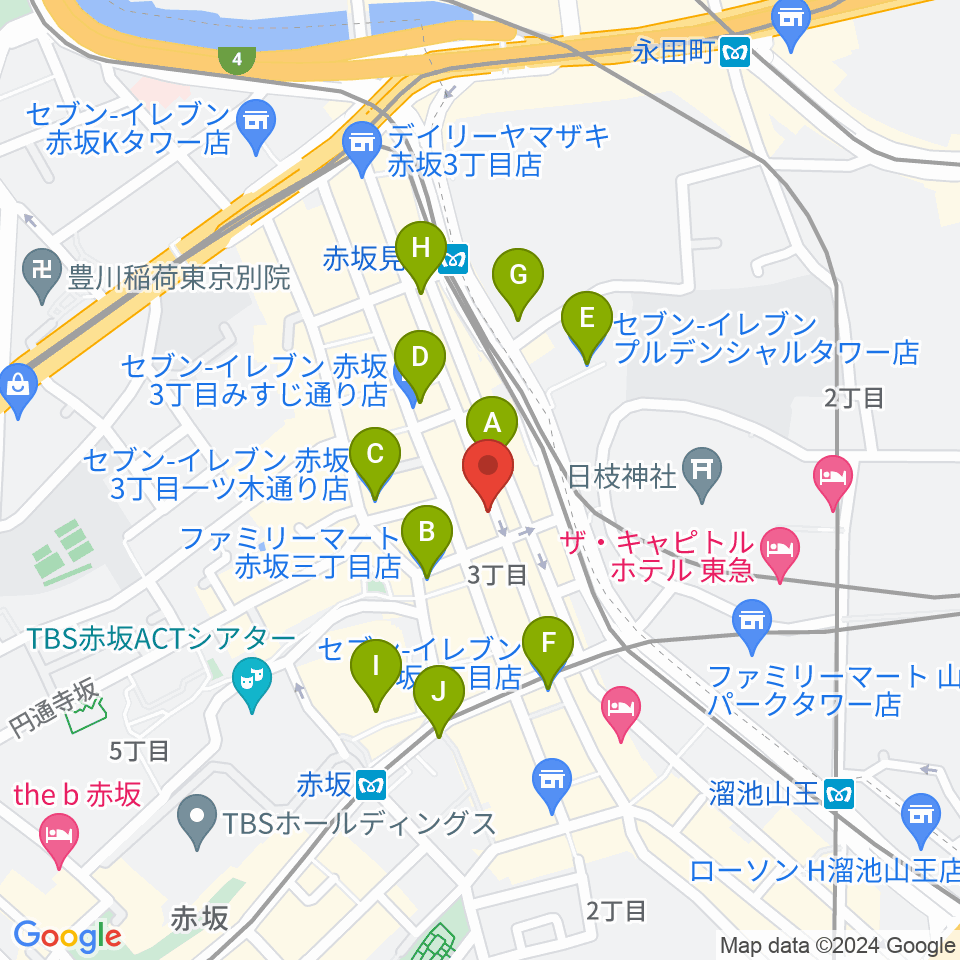 クローフィッシュ赤坂周辺のコンビニエンスストア一覧地図