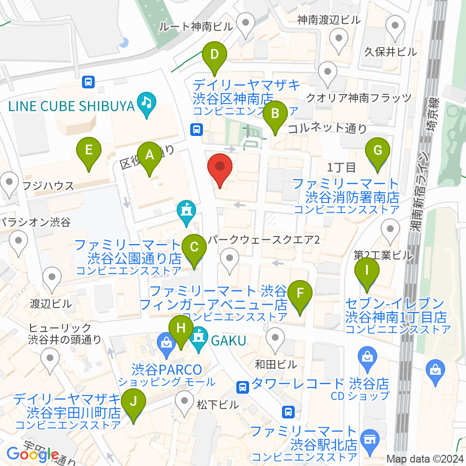 渋谷UNDERBAR周辺のコンビニエンスストア一覧地図