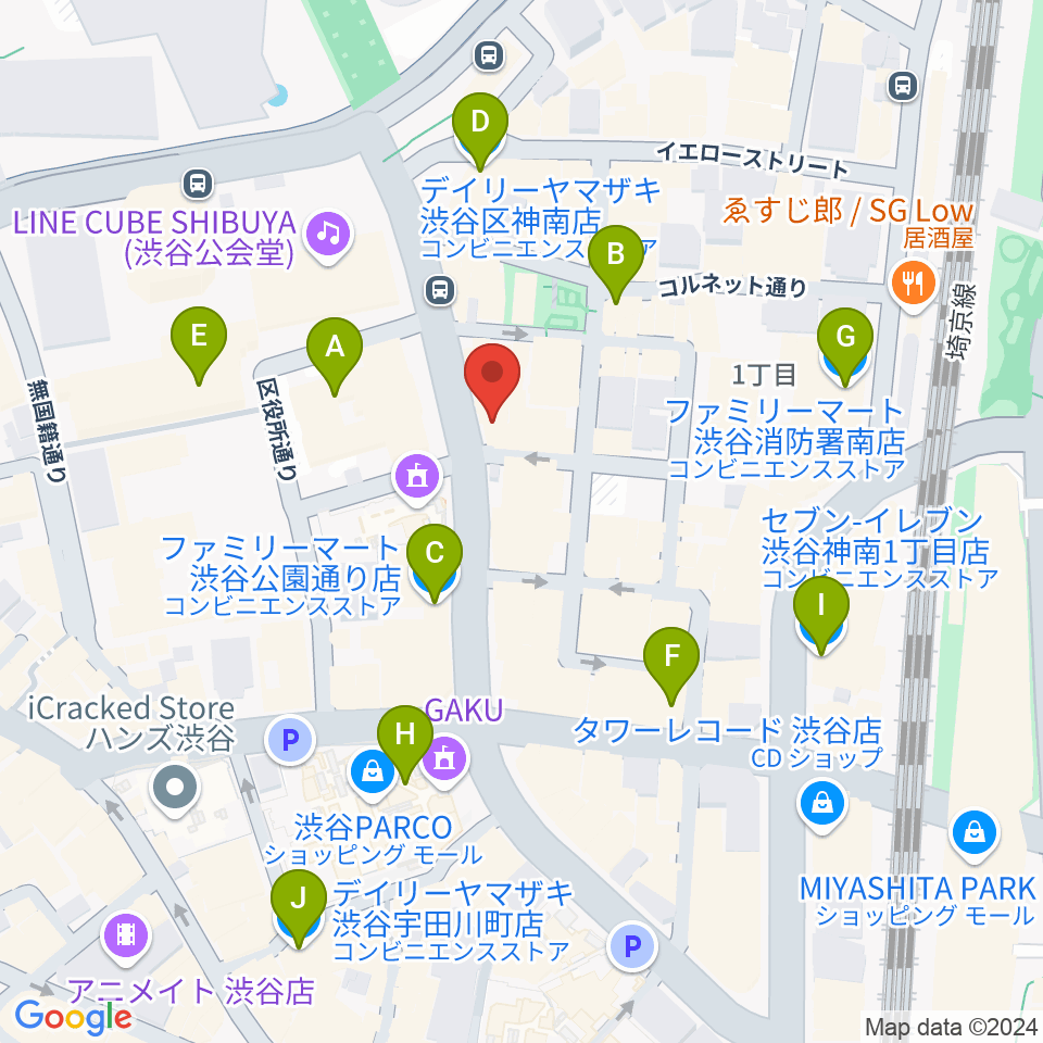 渋谷UNDERBAR周辺のコンビニエンスストア一覧地図