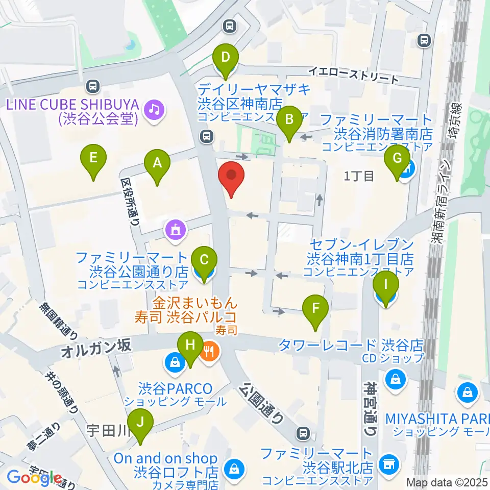 渋谷UNDERBAR周辺のコンビニエンスストア一覧地図