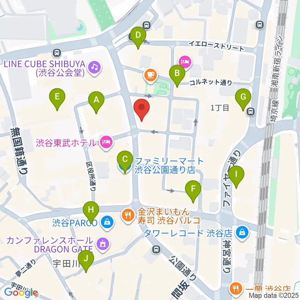 渋谷UNDERBAR周辺のコンビニエンスストア一覧地図