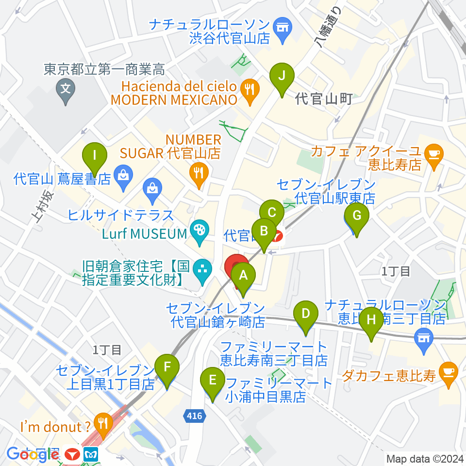 代官山UNIT周辺のコンビニエンスストア一覧地図