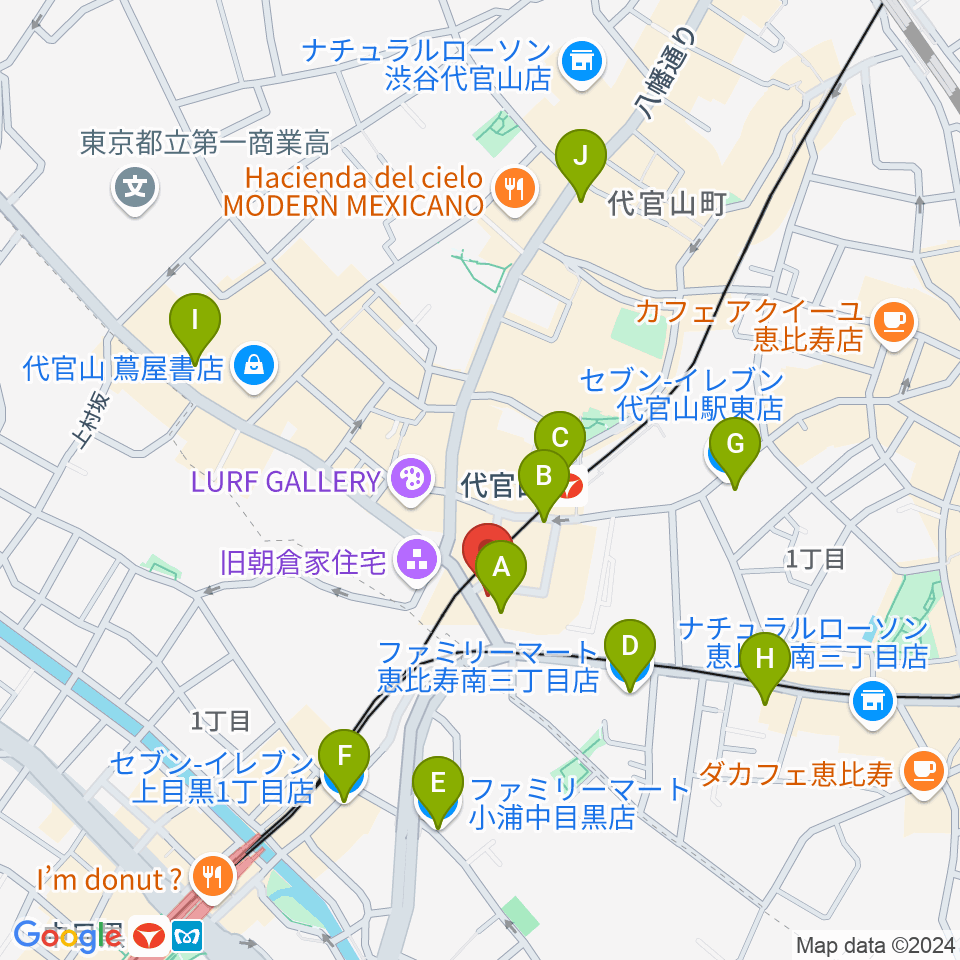 代官山UNIT周辺のコンビニエンスストア一覧地図