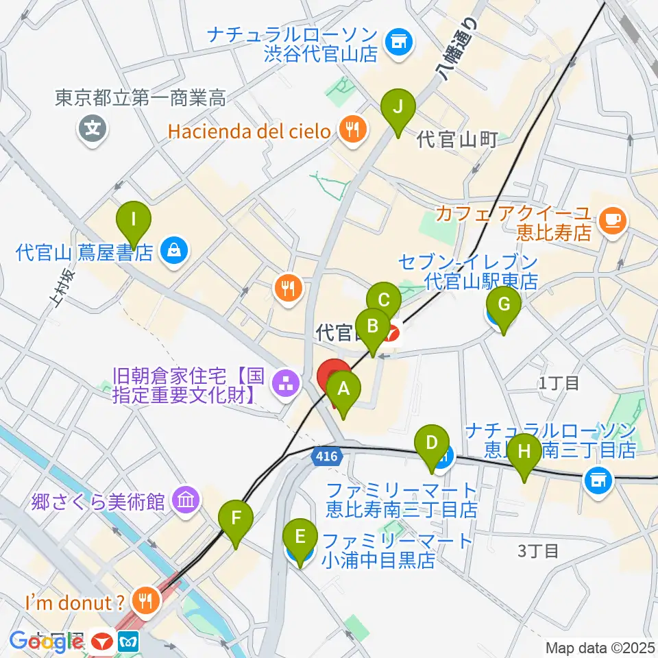 代官山UNIT周辺のコンビニエンスストア一覧地図