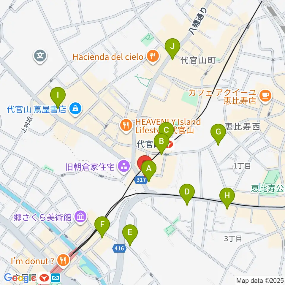 代官山UNIT周辺のコンビニエンスストア一覧地図