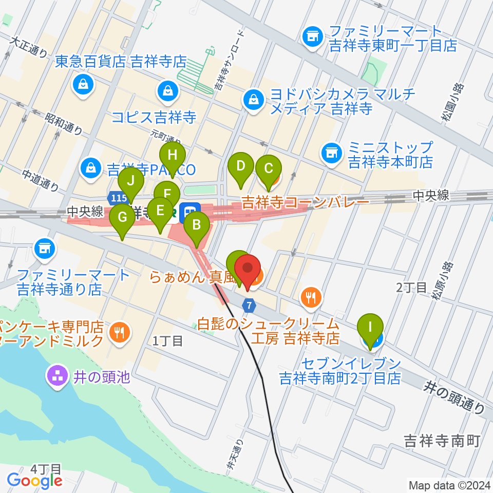 吉祥寺シャッフル周辺のコンビニエンスストア一覧地図