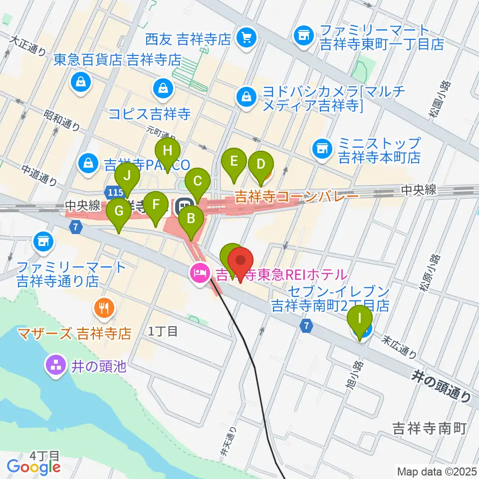 吉祥寺シャッフル周辺のコンビニエンスストア一覧地図