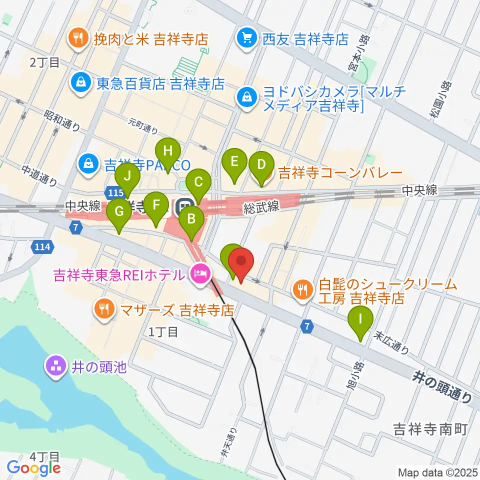 吉祥寺シャッフル周辺のコンビニエンスストア一覧地図