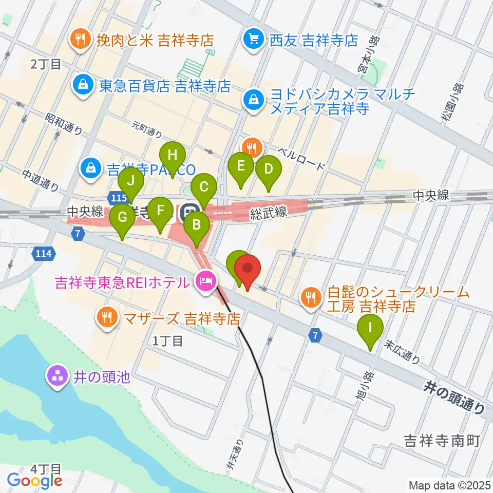 吉祥寺シャッフル周辺のコンビニエンスストア一覧地図