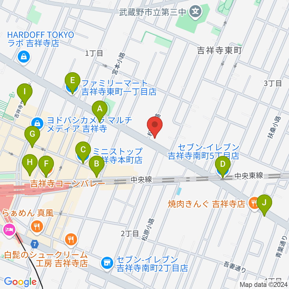 吉祥寺クレッシェンド周辺のコンビニエンスストア一覧地図