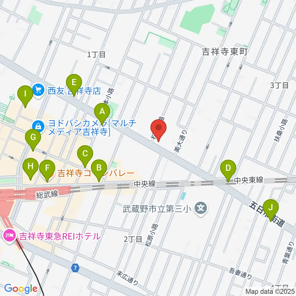 吉祥寺クレッシェンド周辺のコンビニエンスストア一覧地図
