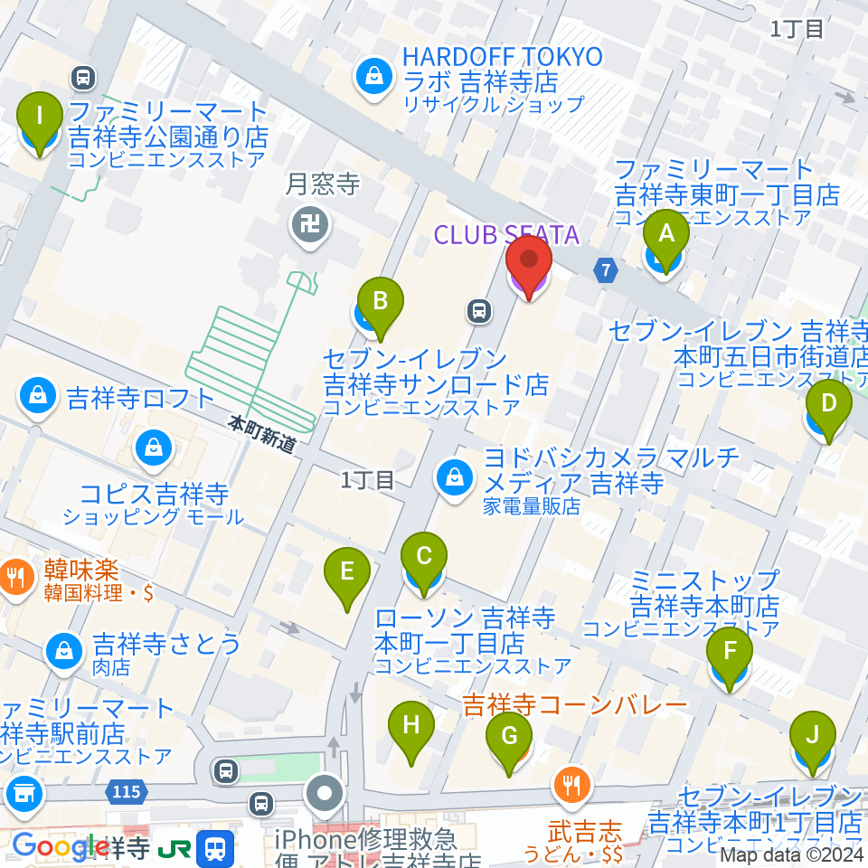 吉祥寺CLUB SEATA周辺のコンビニエンスストア一覧地図