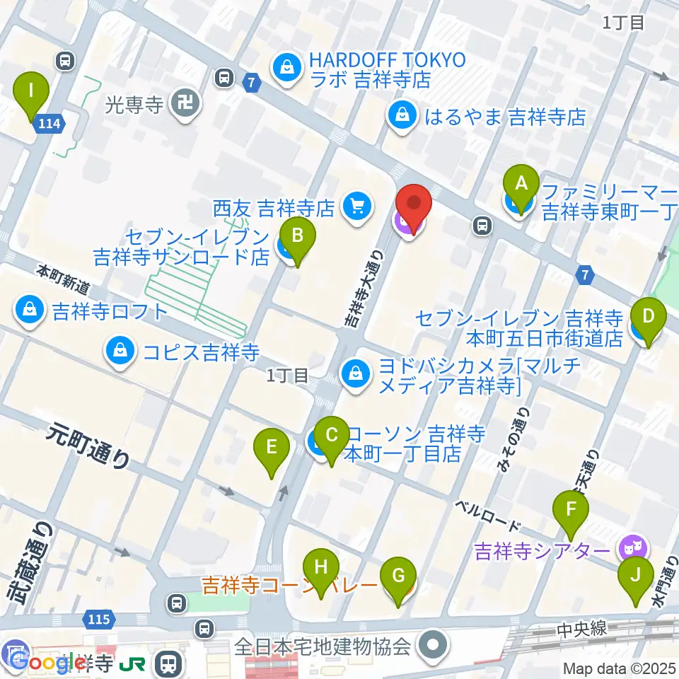 吉祥寺CLUB SEATA周辺のコンビニエンスストア一覧地図