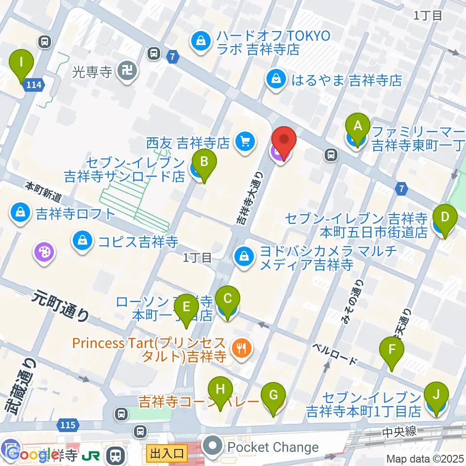吉祥寺CLUB SEATA周辺のコンビニエンスストア一覧地図