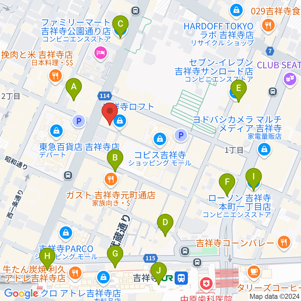 吉祥寺Planet K周辺のコンビニエンスストア一覧地図