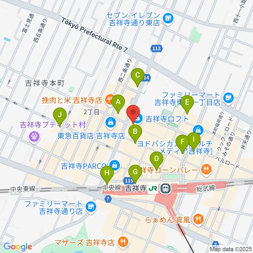 吉祥寺Planet K周辺のコンビニエンスストア一覧地図