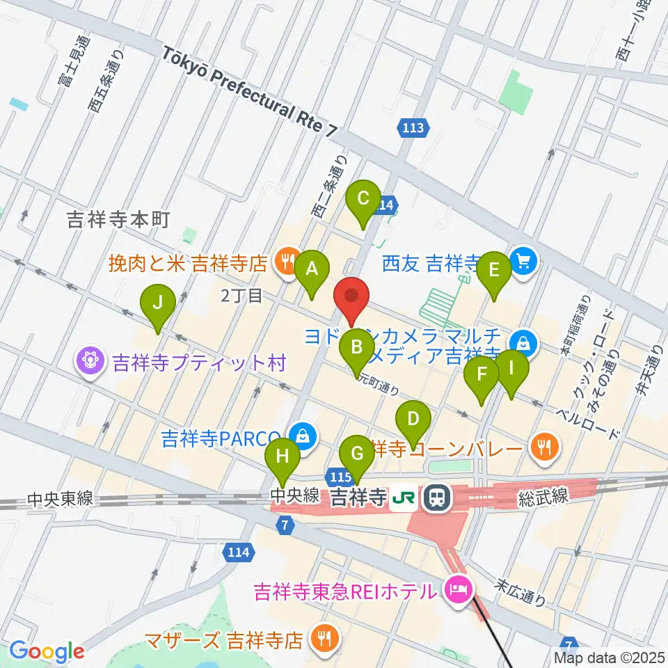吉祥寺Planet K周辺のコンビニエンスストア一覧地図