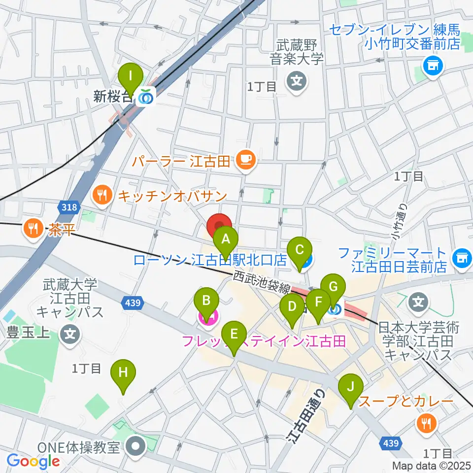 江古田フライングティーポット周辺のコンビニエンスストア一覧地図