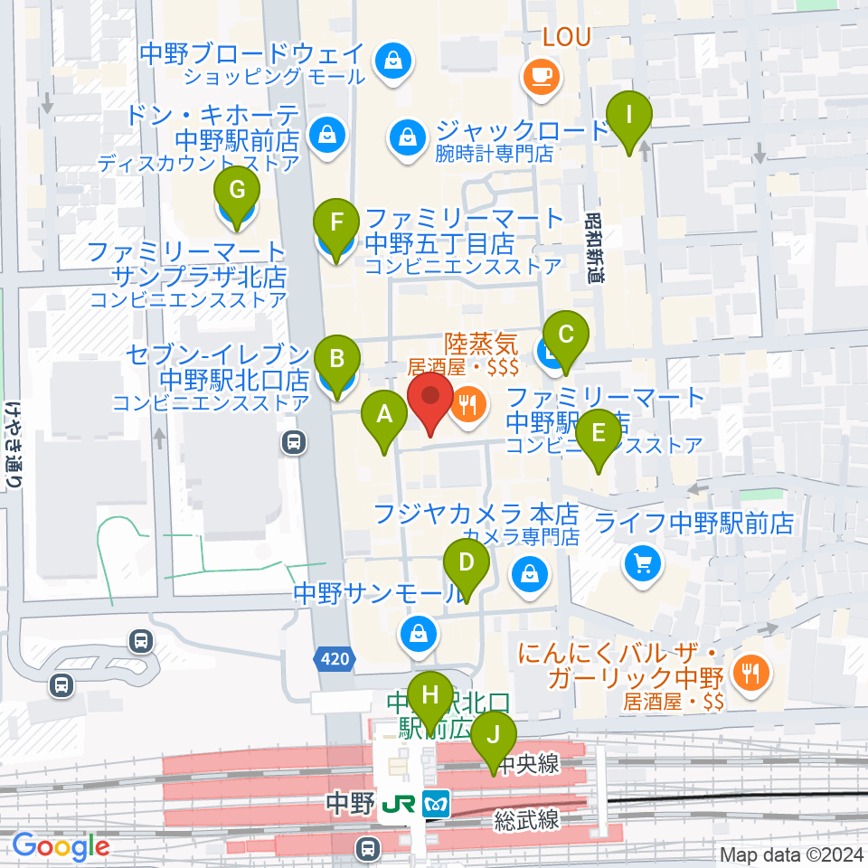 中野ブライトブラウン周辺のコンビニエンスストア一覧地図