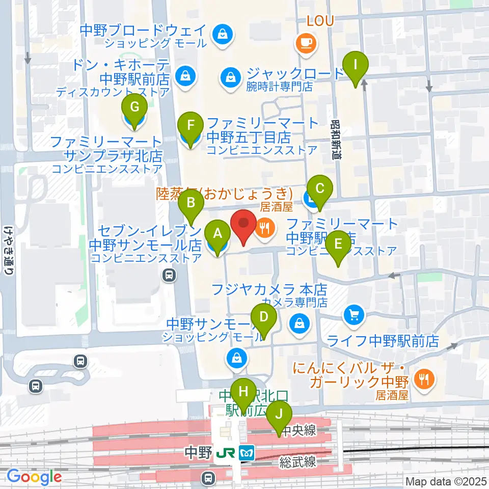 中野ブライトブラウン周辺のコンビニエンスストア一覧地図