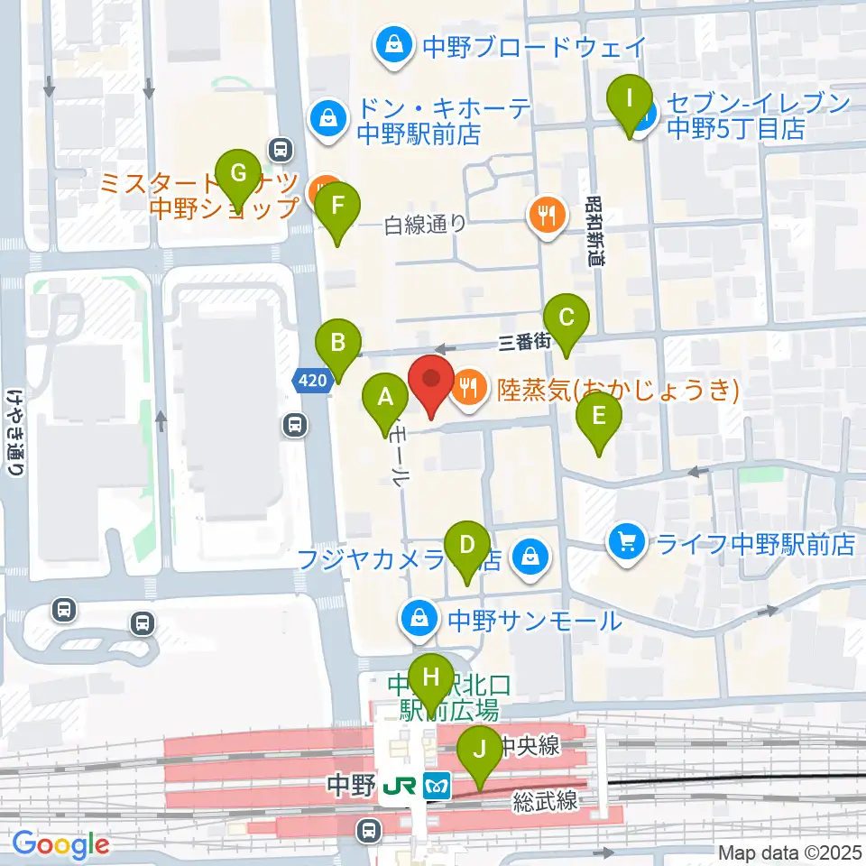 中野ブライトブラウン周辺のコンビニエンスストア一覧地図