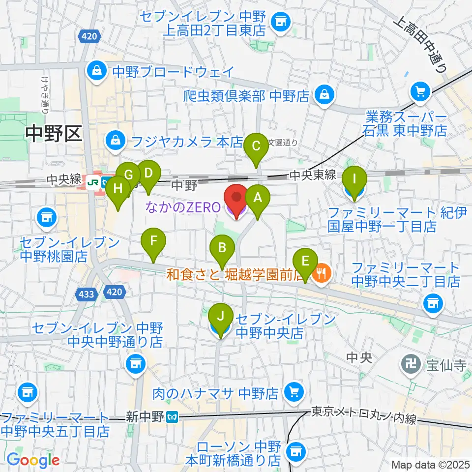 なかのZERO周辺のコンビニエンスストア一覧地図