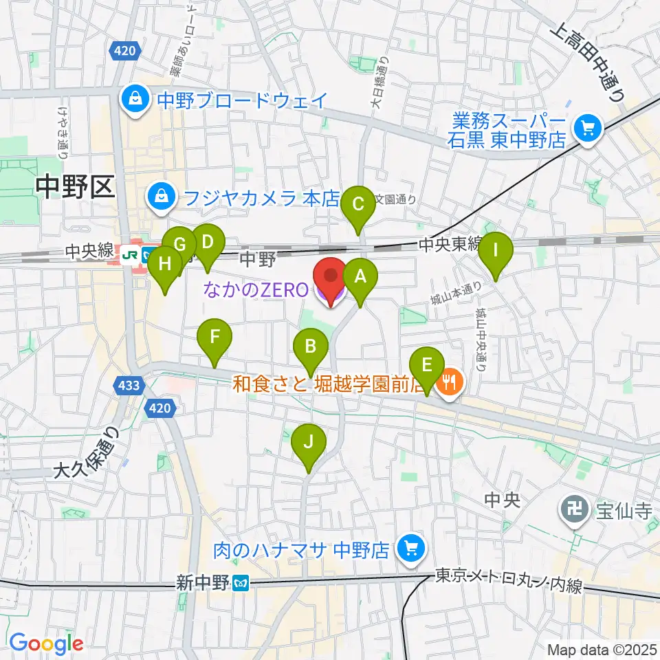 なかのZERO周辺のコンビニエンスストア一覧地図