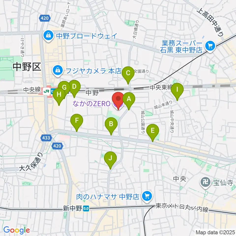 なかのZERO周辺のコンビニエンスストア一覧地図