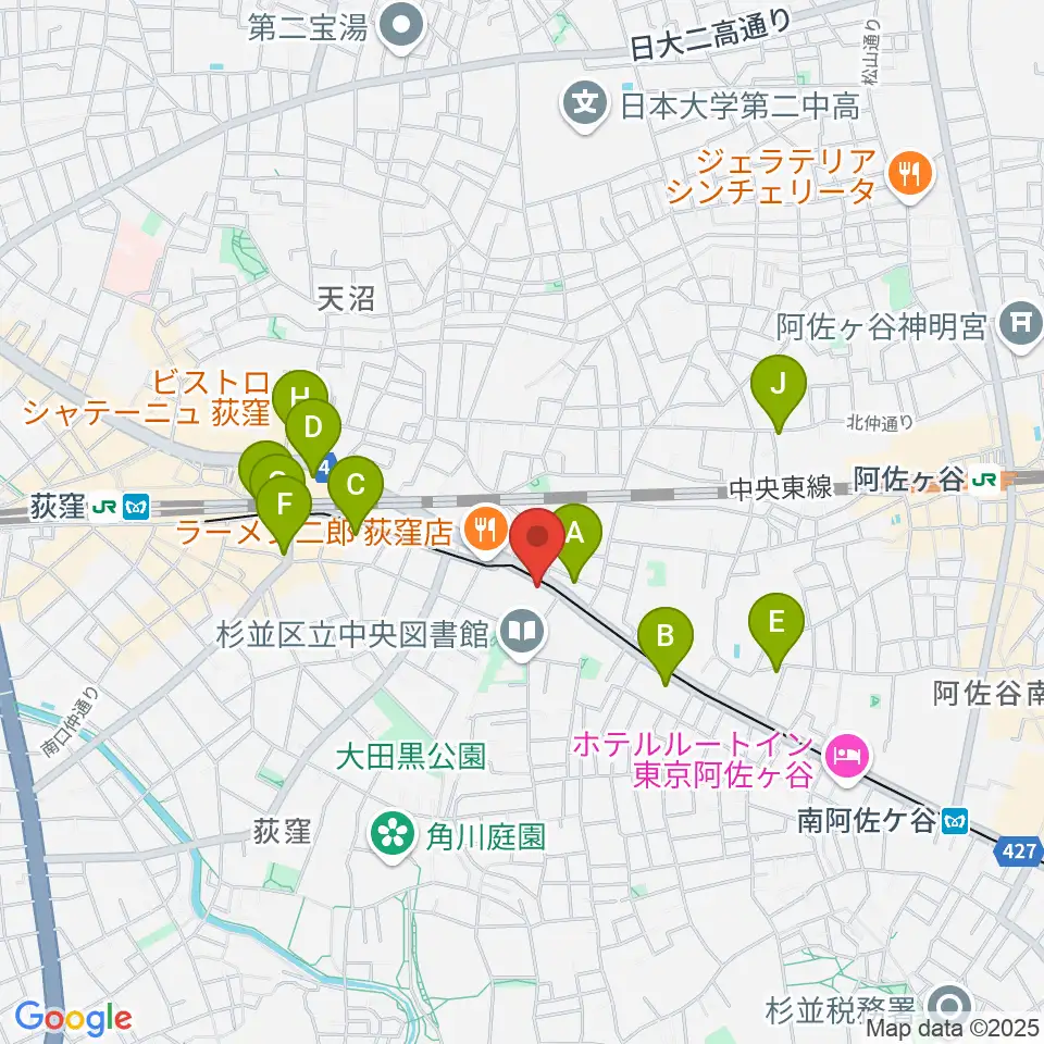荻窪ベルベットサン周辺のコンビニエンスストア一覧地図