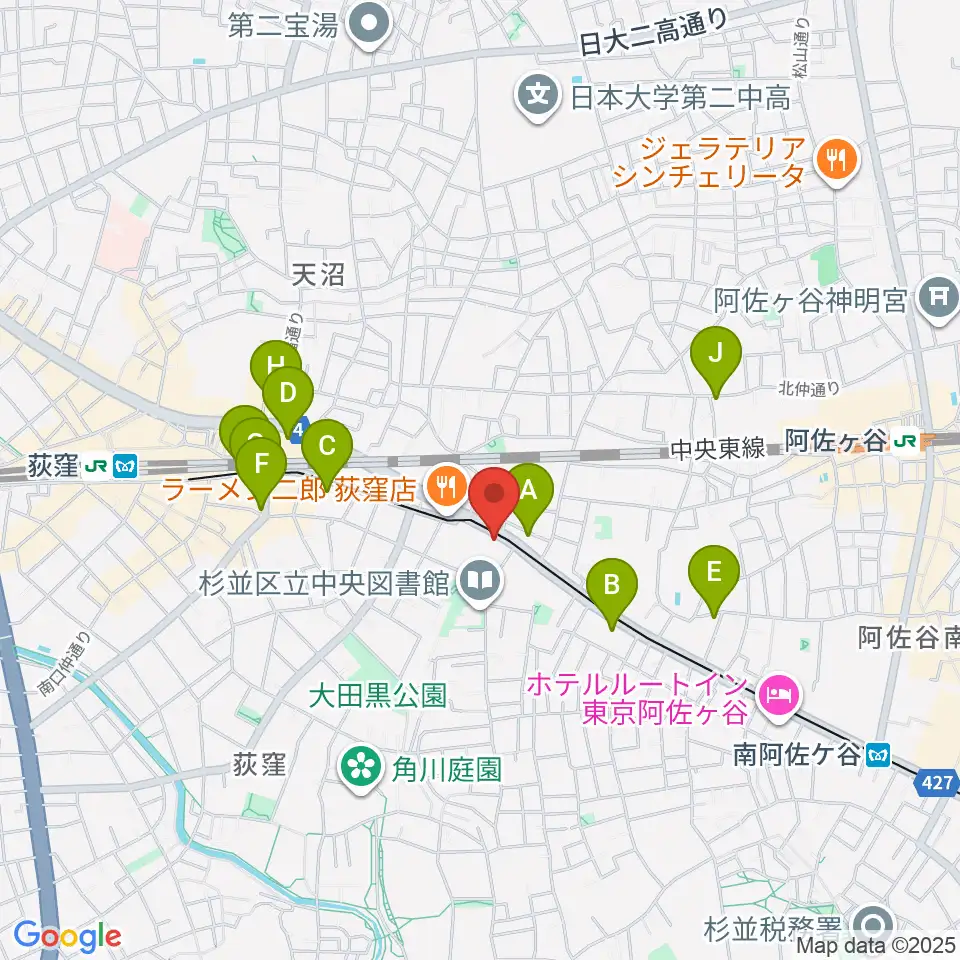 荻窪ベルベットサン周辺のコンビニエンスストア一覧地図