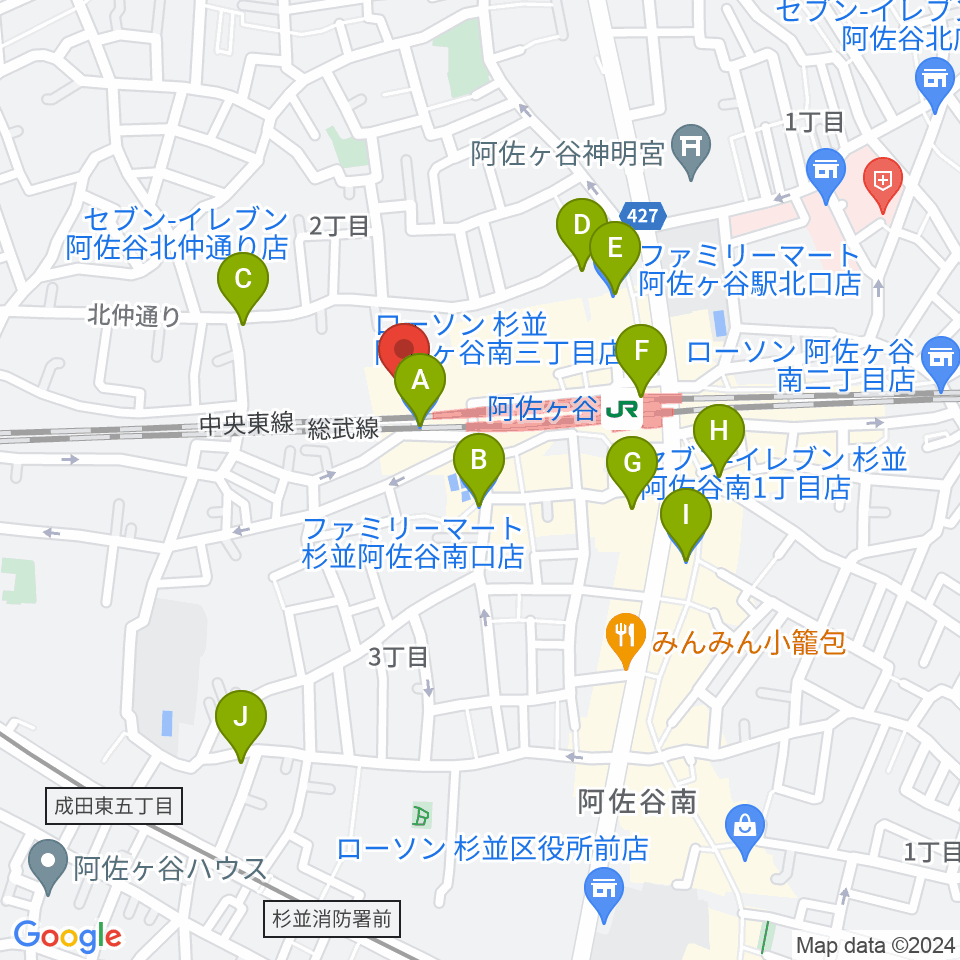 阿佐ヶ谷JAMBJAMB周辺のコンビニエンスストア一覧地図