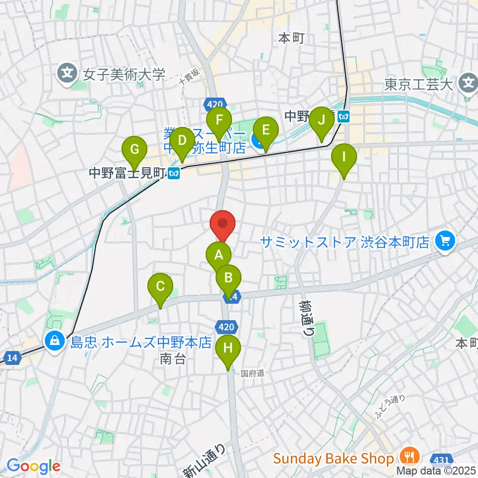 中野plan-B周辺のコンビニエンスストア一覧地図