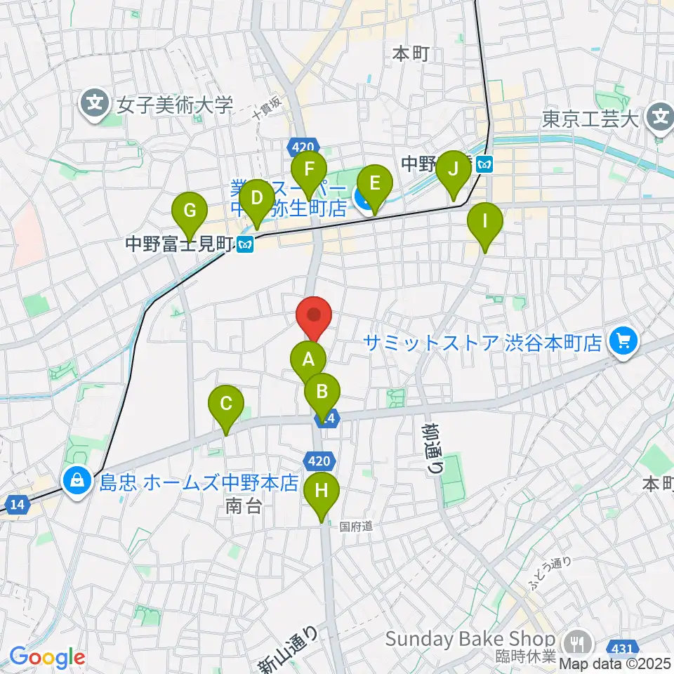 中野plan-B周辺のコンビニエンスストア一覧地図
