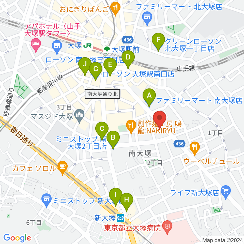 大塚ドンファン周辺のコンビニエンスストア一覧地図