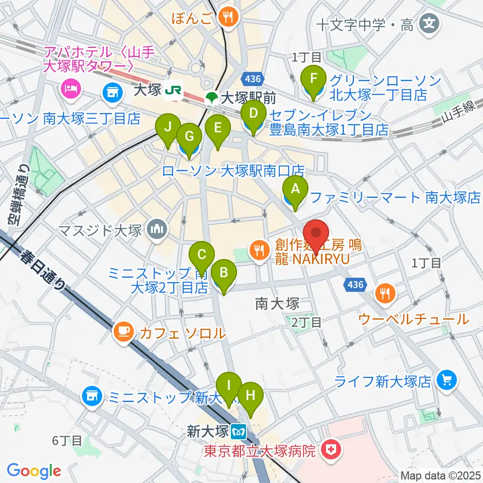大塚ドンファン周辺のコンビニエンスストア一覧地図