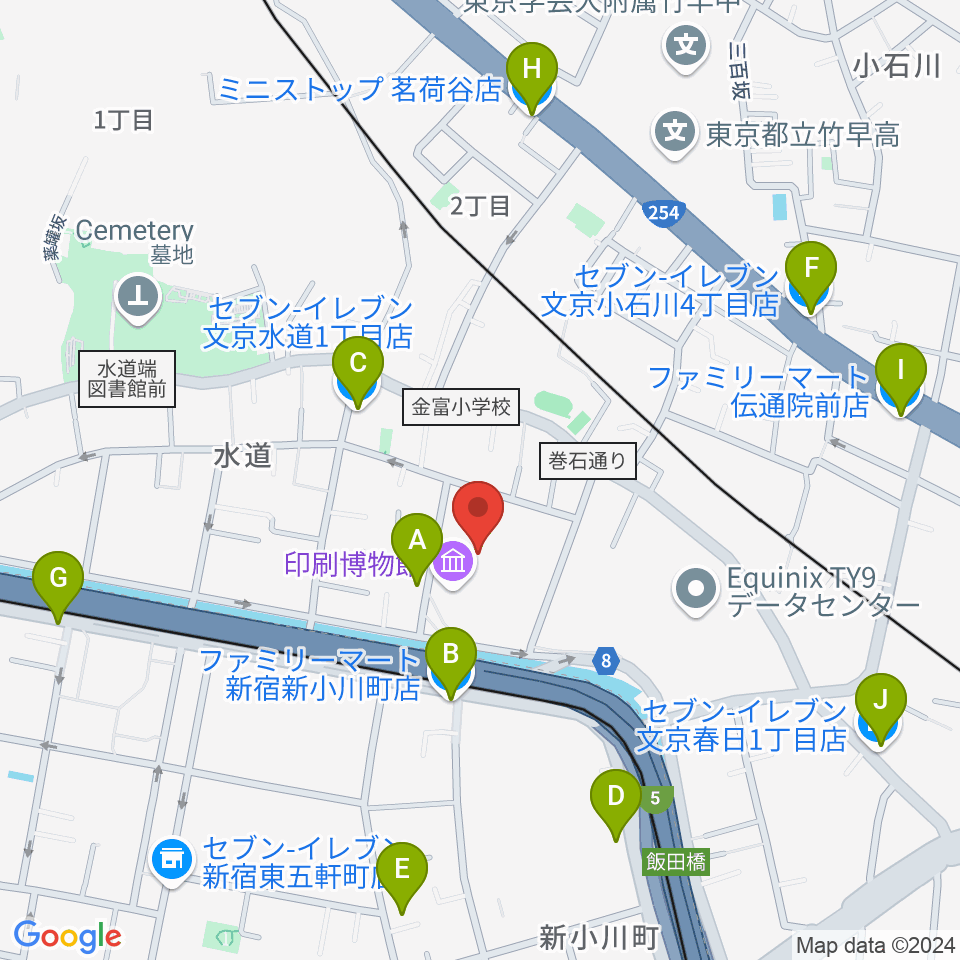 トッパンホール周辺のコンビニエンスストア一覧地図