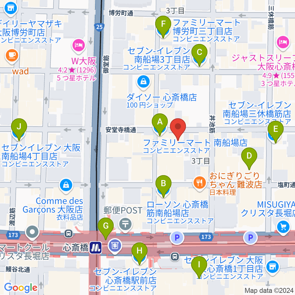 IMIボイストレーニング・ボーカルスクール大阪校周辺のコンビニエンスストア一覧地図