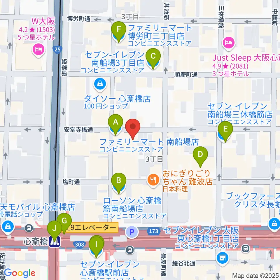IMIボイストレーニング・ボーカルスクール大阪校周辺のコンビニエンスストア一覧地図