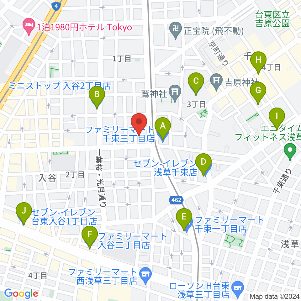 入谷FOUR AND MORE周辺のコンビニエンスストア一覧地図