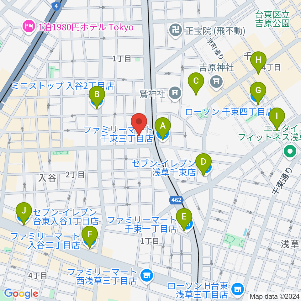 入谷FOUR AND MORE周辺のコンビニエンスストア一覧地図