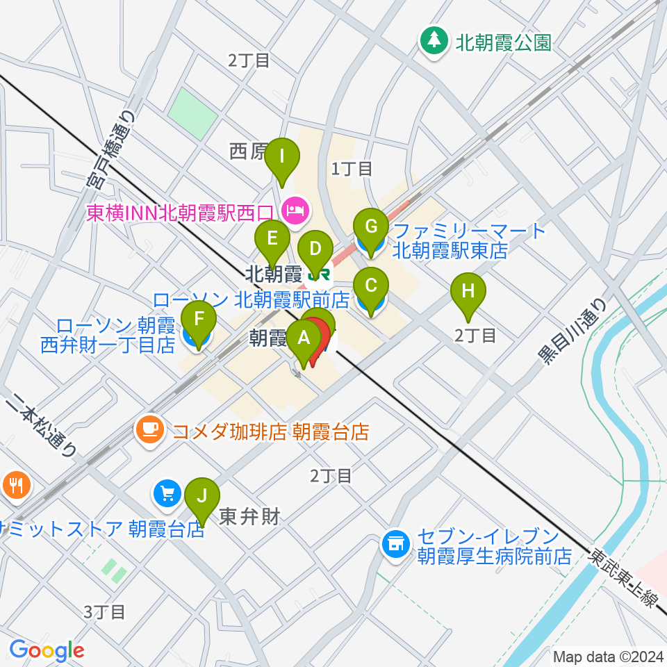 朝霞台 停車場周辺のコンビニエンスストア一覧地図