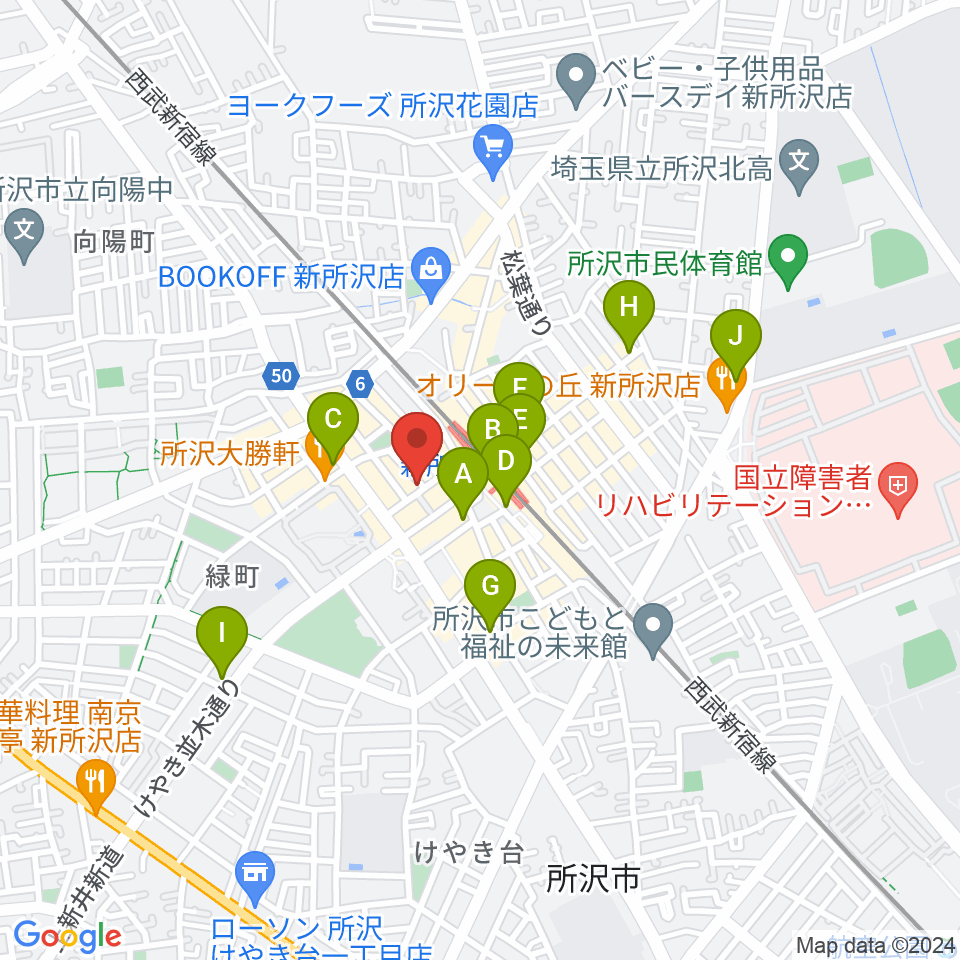 新所沢スワン周辺のコンビニエンスストア一覧地図