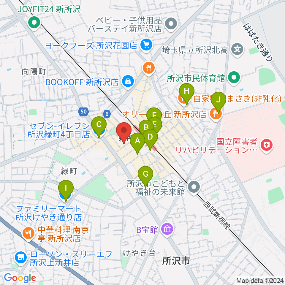 新所沢スワン周辺のコンビニエンスストア一覧地図